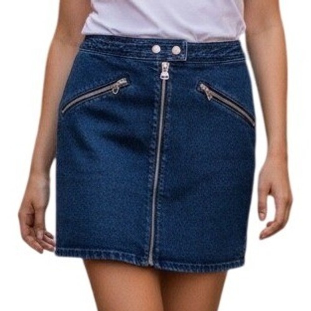 RAG & BONE New York Marcy Dark Wash Denim Racer Mini Skirt Full Zip EUC 28